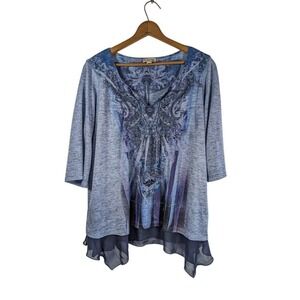 World Unity Tunic Top Woman Size 1X Boho Fairy Grunge Peasant Hippie 3/4‎ Sleeve